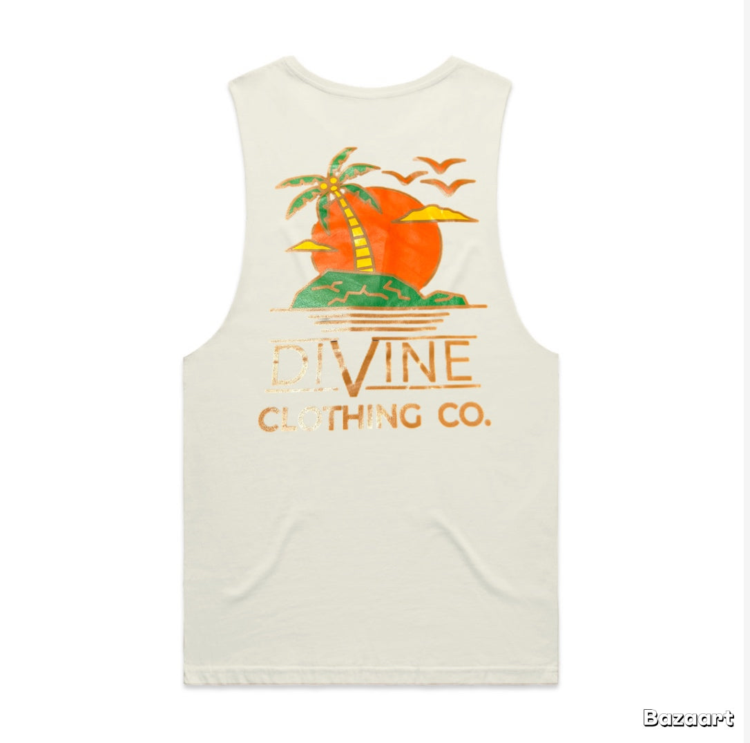Divine Palm Tree Tank Top Ecru